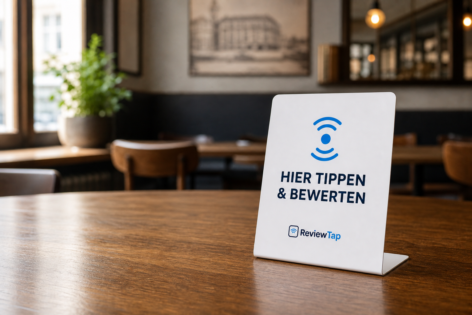 ReviewTap NFC-Aufsteller in einem österreichischen Café